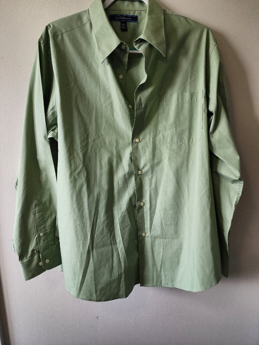Croft & Barrow Shirt Men’s Sage Green Button-Down Dress Shirt Size L 16.5–17